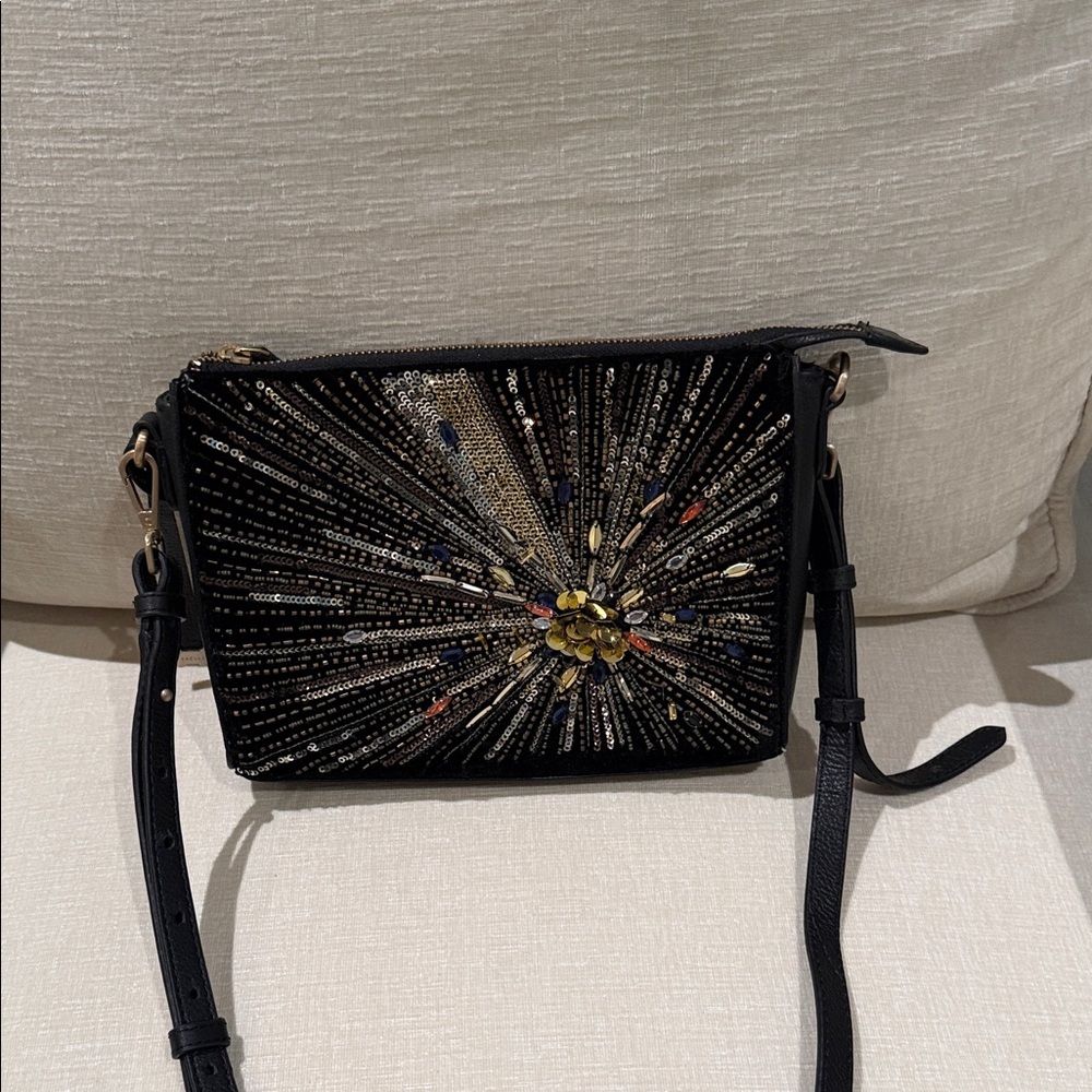 RADLEY LONDON Black Crossbody with Gold and Multicolor Beadburst